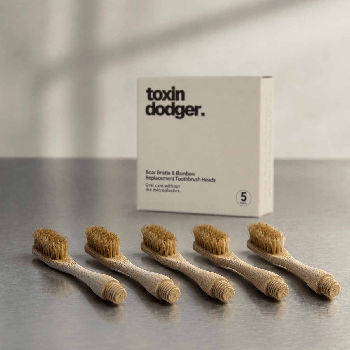 Replacement Heads for Toxindodger Natural Bristle Toothbrush System (5-pack)